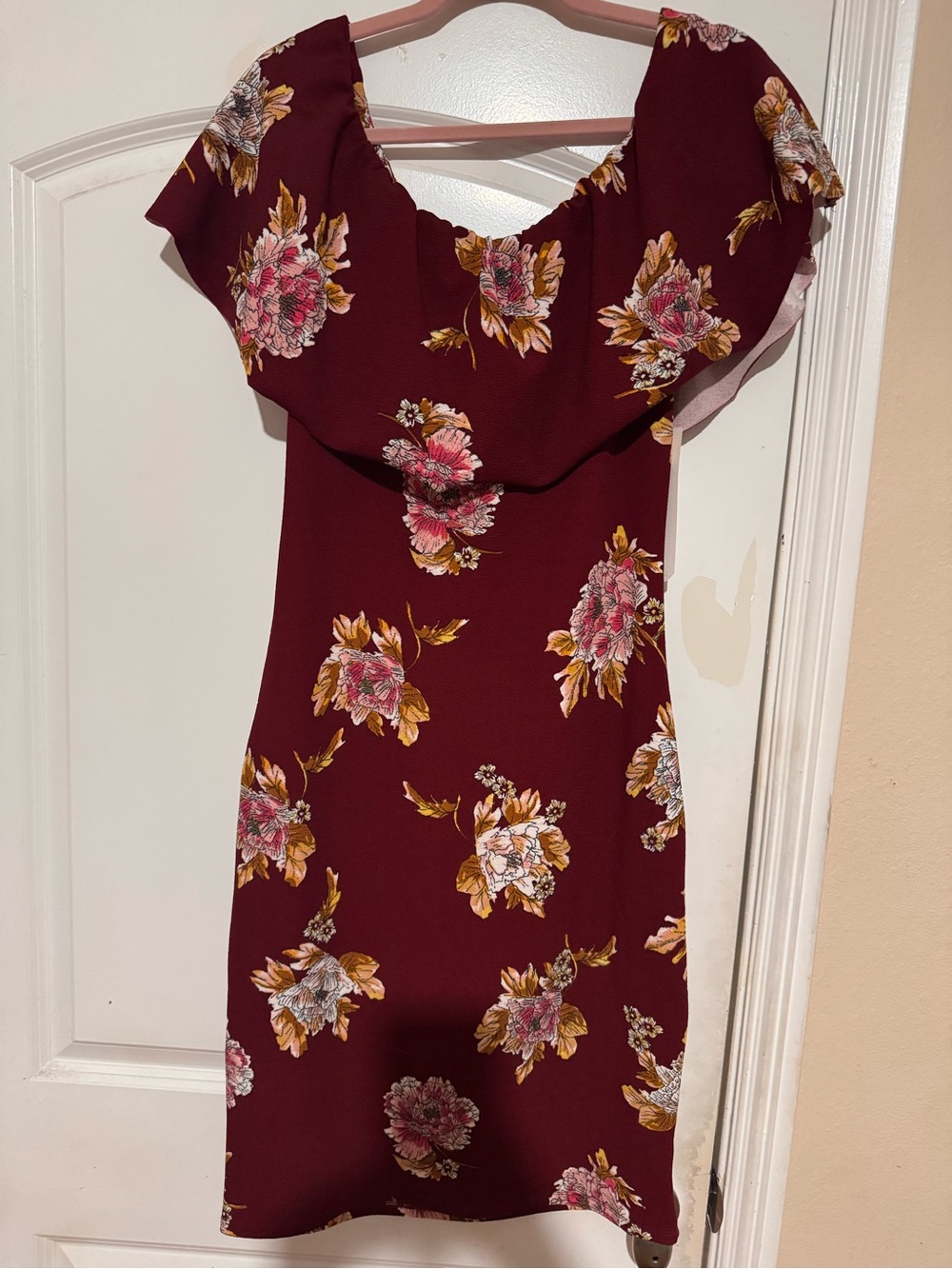 Almost Famous Burgundy Floral Off-Shoulder Midi Dress